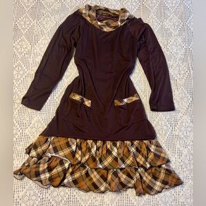Early 2000s Reborn Brown Plaid Ruffle Skirt Dress Size S